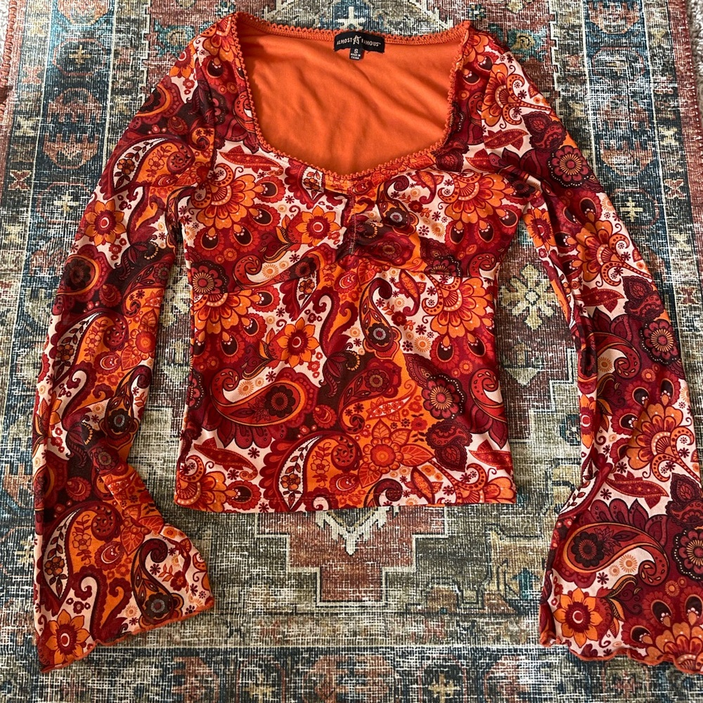 70s paisley print baby doll long sleeve